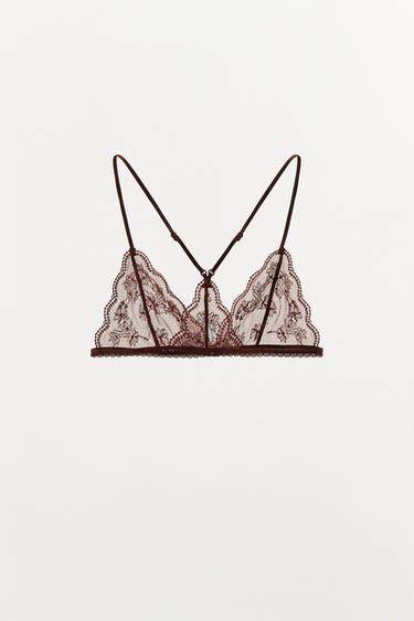 BRALETTE TRIANGLE EN DENTELLE À FLEURS - Marron de Zara - Image 5