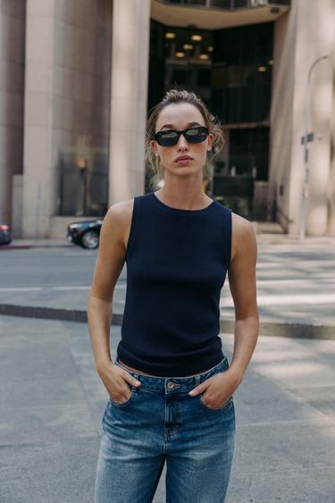 Zara BASIC KNIT TOP - Navy blue