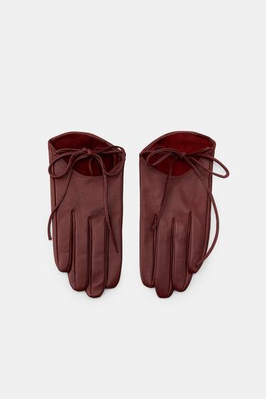 GANTS EN CUIR À LACETS - Grenat de Zara - Image 1