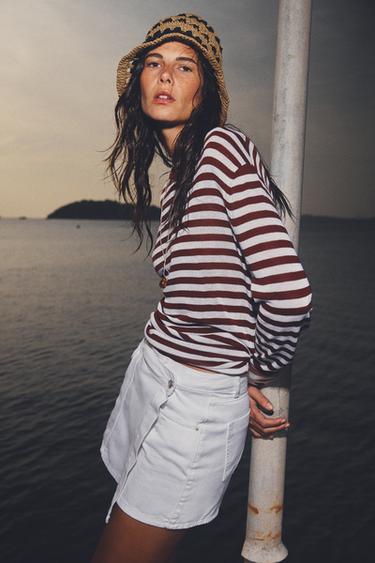 Zara Z1975 系列交疊牛仔短褲裙 - 白色