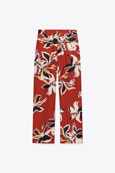 FLORAL PRINT LINEN BLEND TROUSERS - Multicoloured by Zara - Image 6