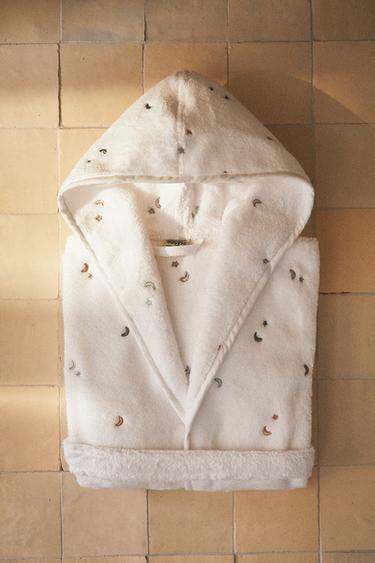 ДЕТСКИ ХАЛАТ ЗА БАНЯ С ПОЛУМЕСЕЦИ И ЗВЕЗДИЧКИ - Мръснобял от Zara