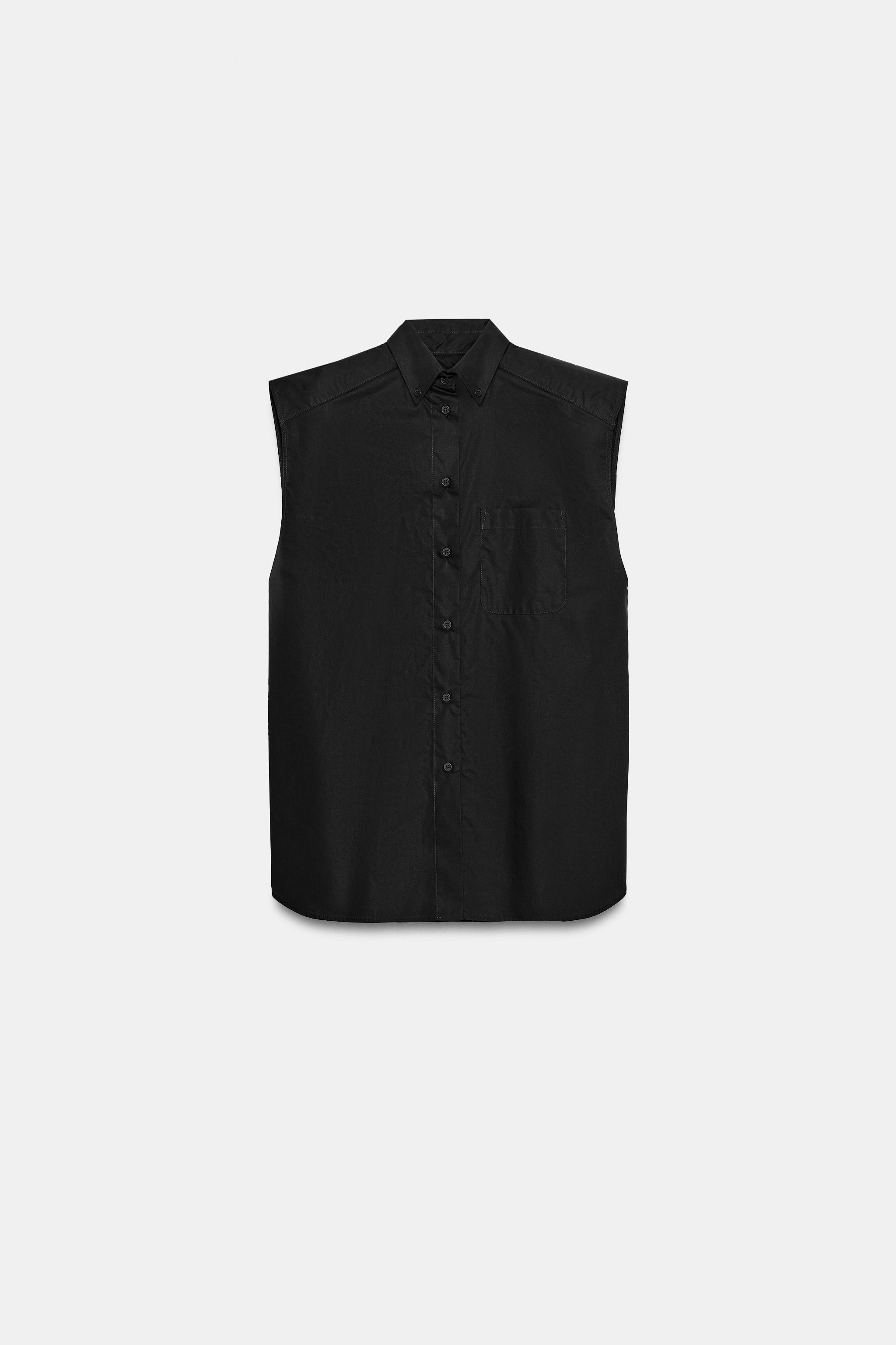 ポプリン ノースリーブシャツ - ブラック | ZARA Japan / 日本