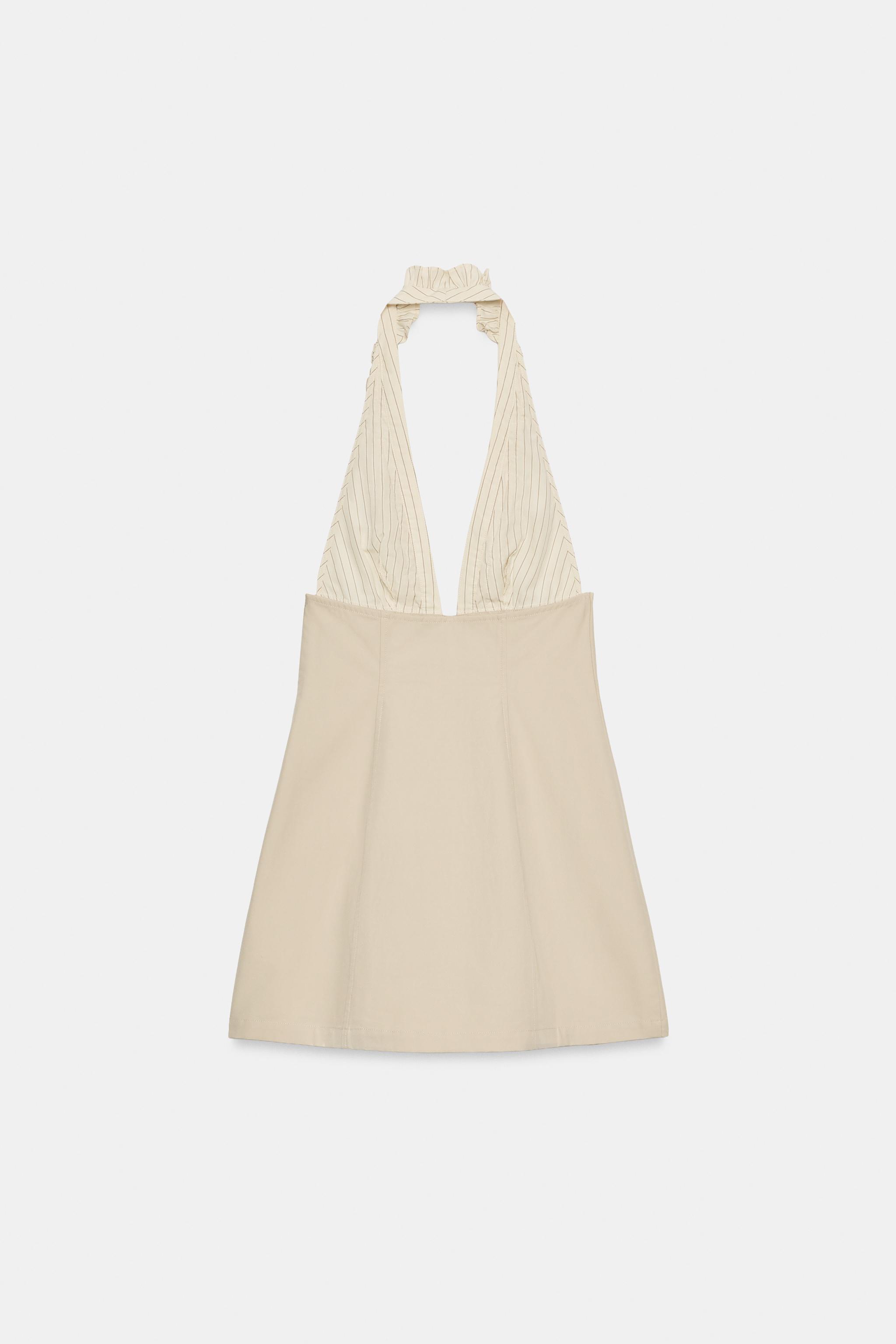 CONTRASTING RUFFLE HALTER MINI DRESS