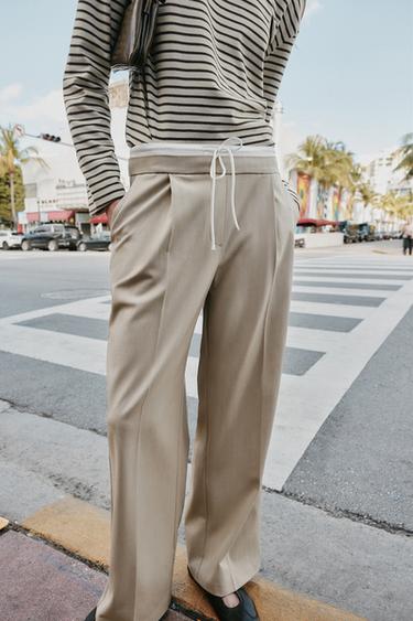WIDE TROUSERS WITH DOUBLE WAISTBAND - Sand by Zara