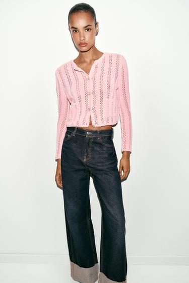 POINTELLE KNIT CARDIGAN - Pink by Zara - Image 1