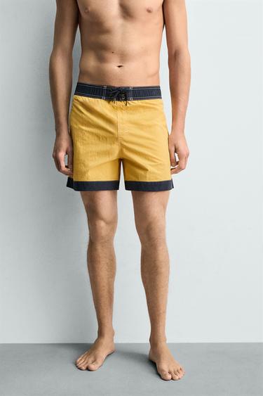 CONTRAST LONG SWIMMING TRUNKS - Light yellow by Zara - Image 1