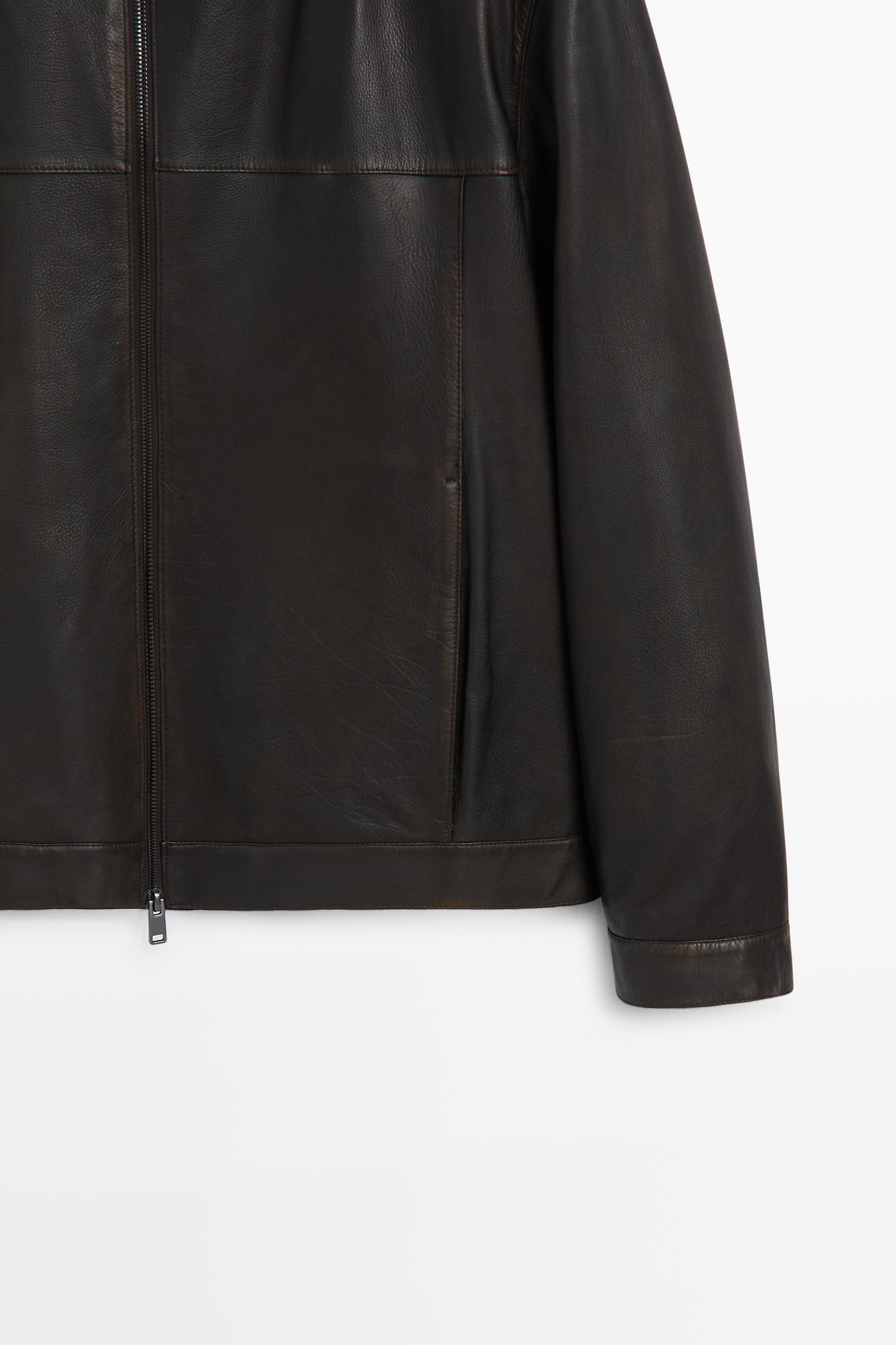 Blouson à col en cuir nappa