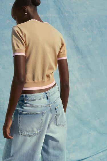 CHAQUETA PUNTO ACABADOS DOBLE CAPA - Tostado de Zara