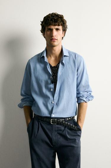 REGULAR FIT VOILE SHIRT - Sky blue by Zara
