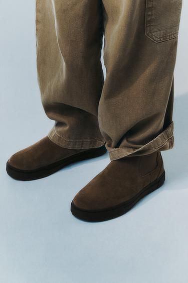 Zara CHELSEA SPLIT LEATHER ANKLE BOOTS - Brown