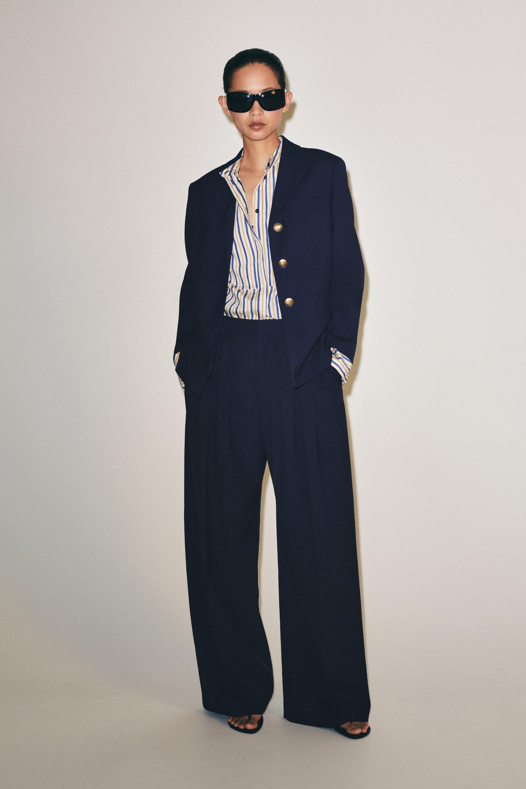 ZW COLLECTION WIDE-LEG PLEATED TROUSERS — Bluish
