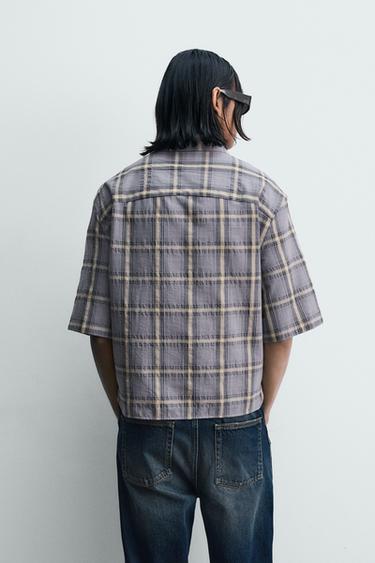 CHEMISE POLO ZIPPÉE À CARREAUX - Bleu / Lavande de Zara - Image 2