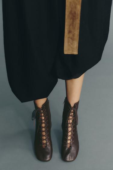 LEATHER KITTEN ANKLE BOOTS - Brown by Zara - Image 1