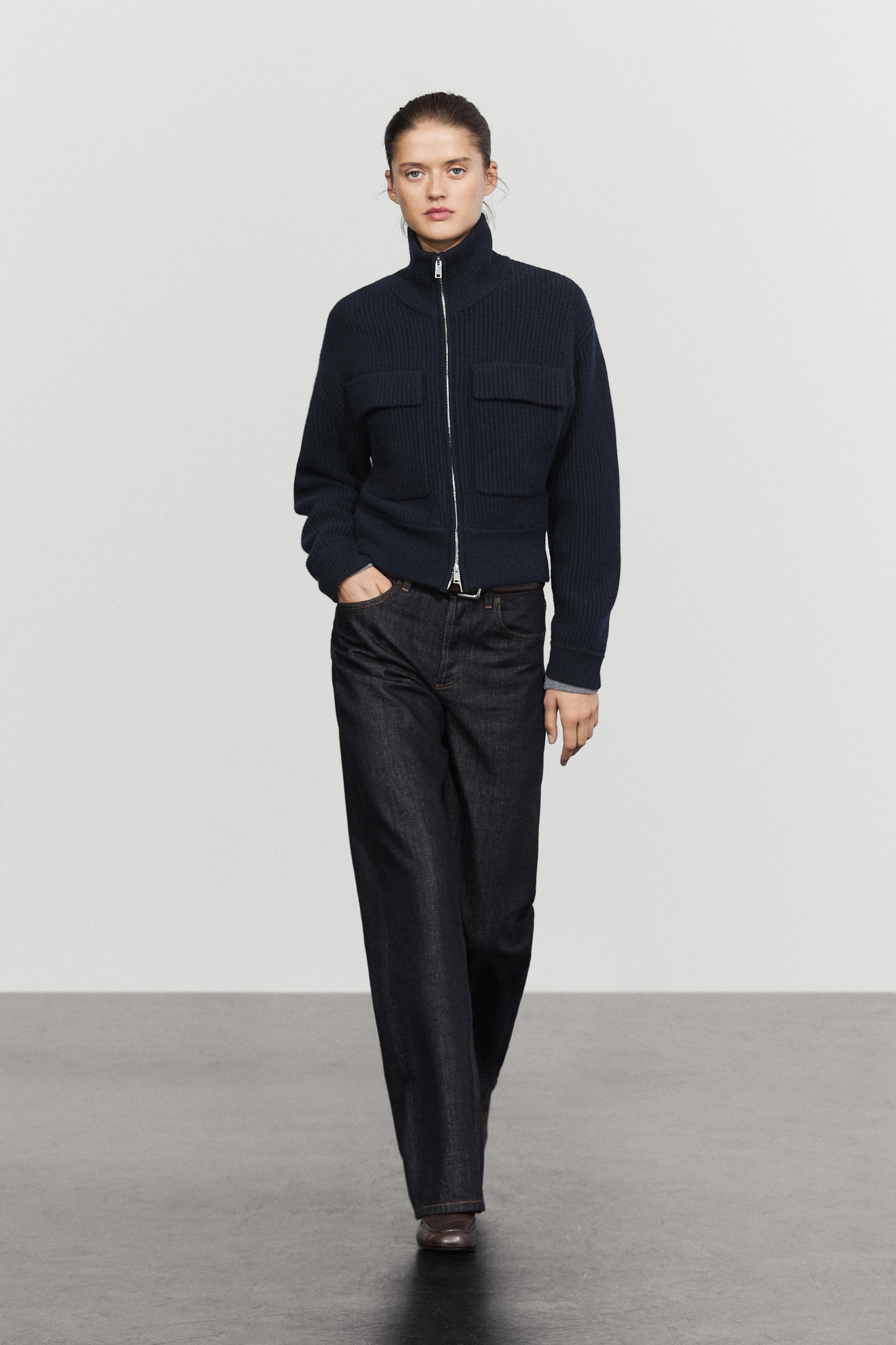 Zip-up knit cardigan with cotton - Deep blue | ZARA United States