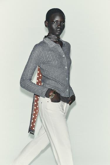 VESTE EN MAILLE COURTE COL BIJOU - Gris chiné de Zara - Image 3