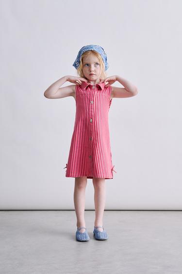 ПЛАТЬЕ ИЗ САРЖИ В ПОЛОСКУ — РОЗОВЫЙ от Zara