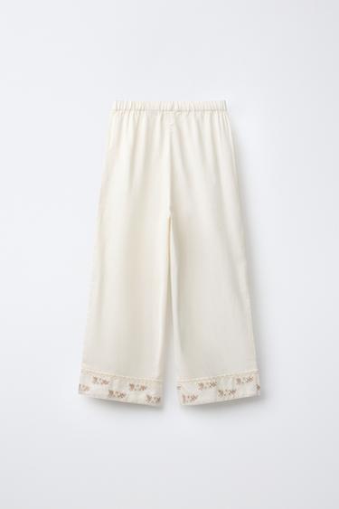 6-14 YEARS/ EMBROIDERED FLOWER PYJAMAS - Ecru by Zara - Image 4