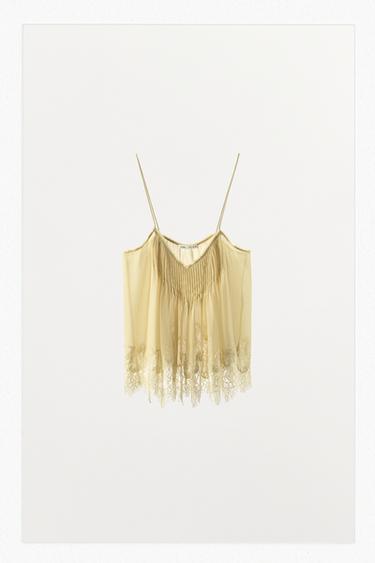 GEORGETTE PLEATED LACE TOP - Yellow by Zara