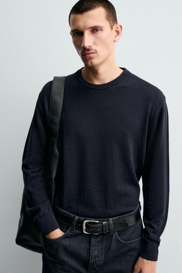 100% WOOL SWEATER - Navy blue by Zara - Image 5