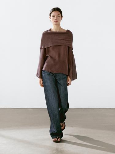 Zara Linen blend cape-style blouse - Brown - Image 0