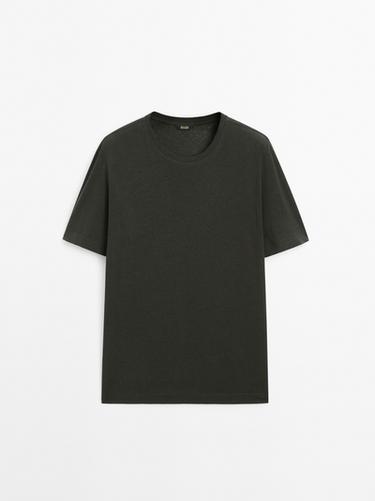 Zara Short sleeve linen and cotton blend T-shirt - Dark green