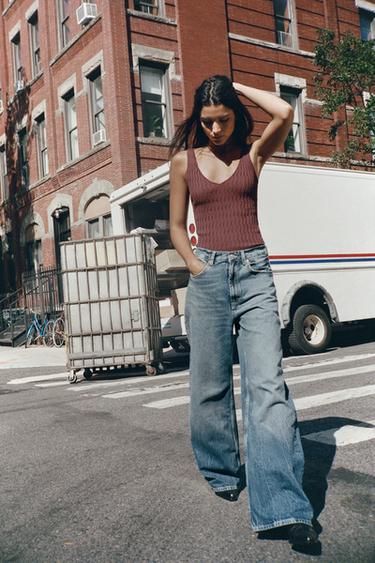 JEAN TRF EXTRA WIDE LEG TAILLE HAUTE - Indigo de Zara