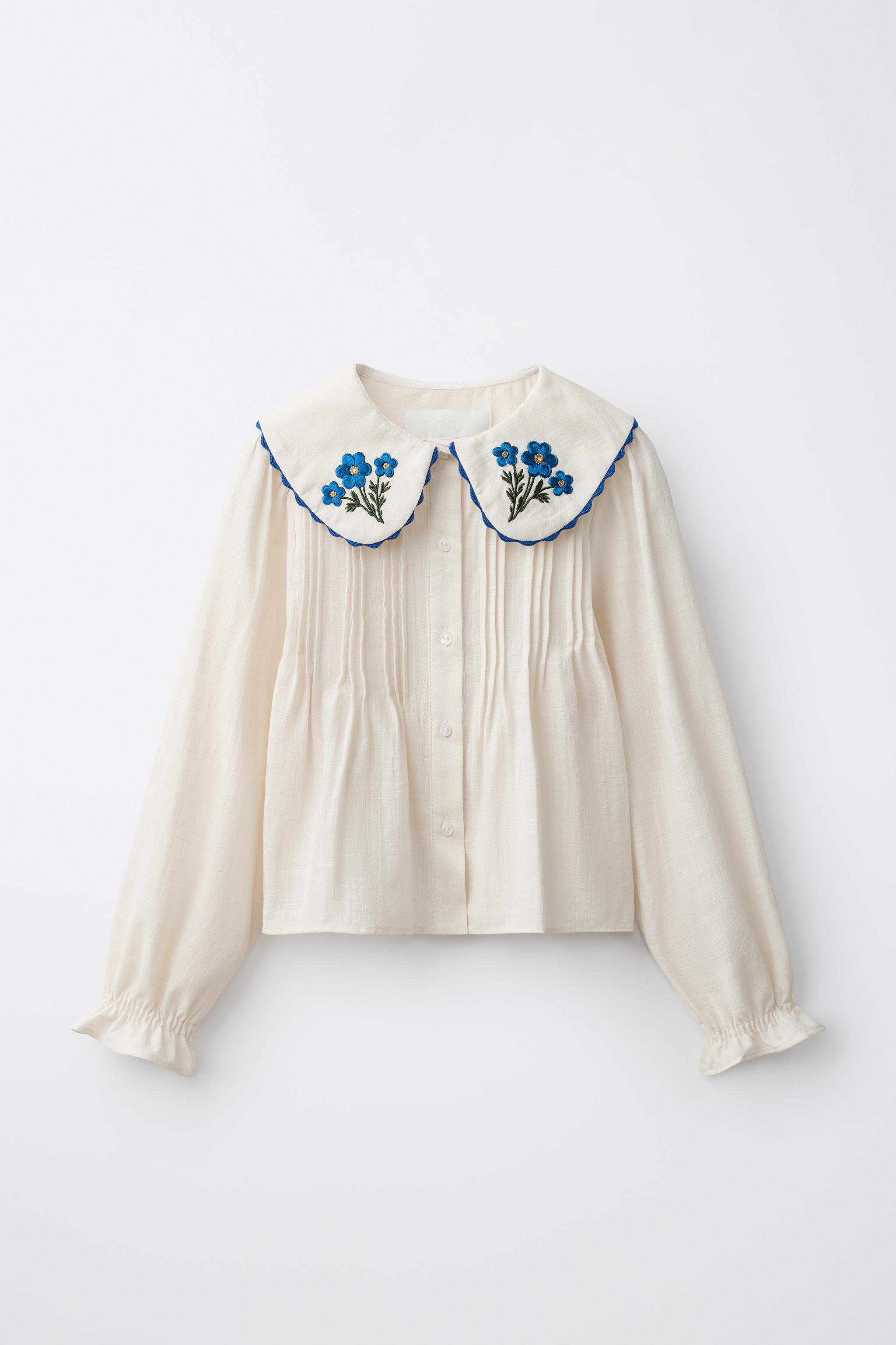 EMBROIDERED COLLAR SHIRT — Ecru