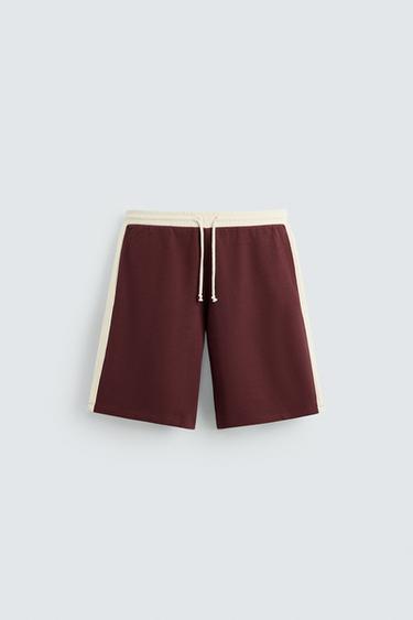 CONTRAST STRIPE JOGGER BERMUDA SHORTS - Burgundy by Zara