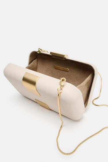METALLIC DETAIL CLUTCH - Ecru by Zara - Image 4