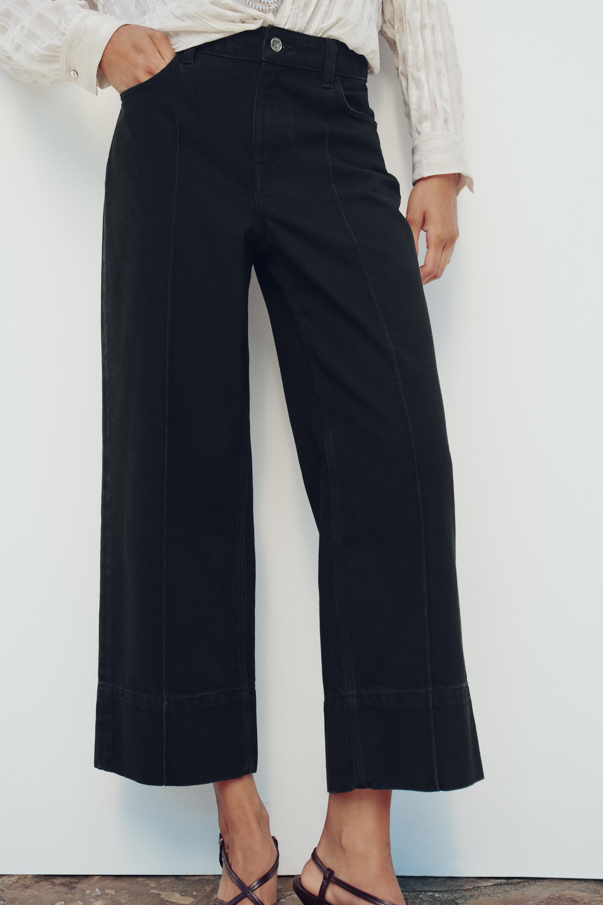 HIGH WAISTED Z1975 CROPPED WIDE LEG JEANS Black ZARA Canada