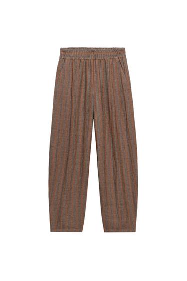 מכנסי פסים 100% פשתן - Brown Stripes של Zara