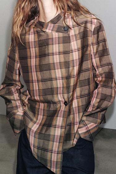 SURCHEMISE OVERSIZE À CARREAUX ZW COLLECTION - Rose pastel de Zara - Image 3