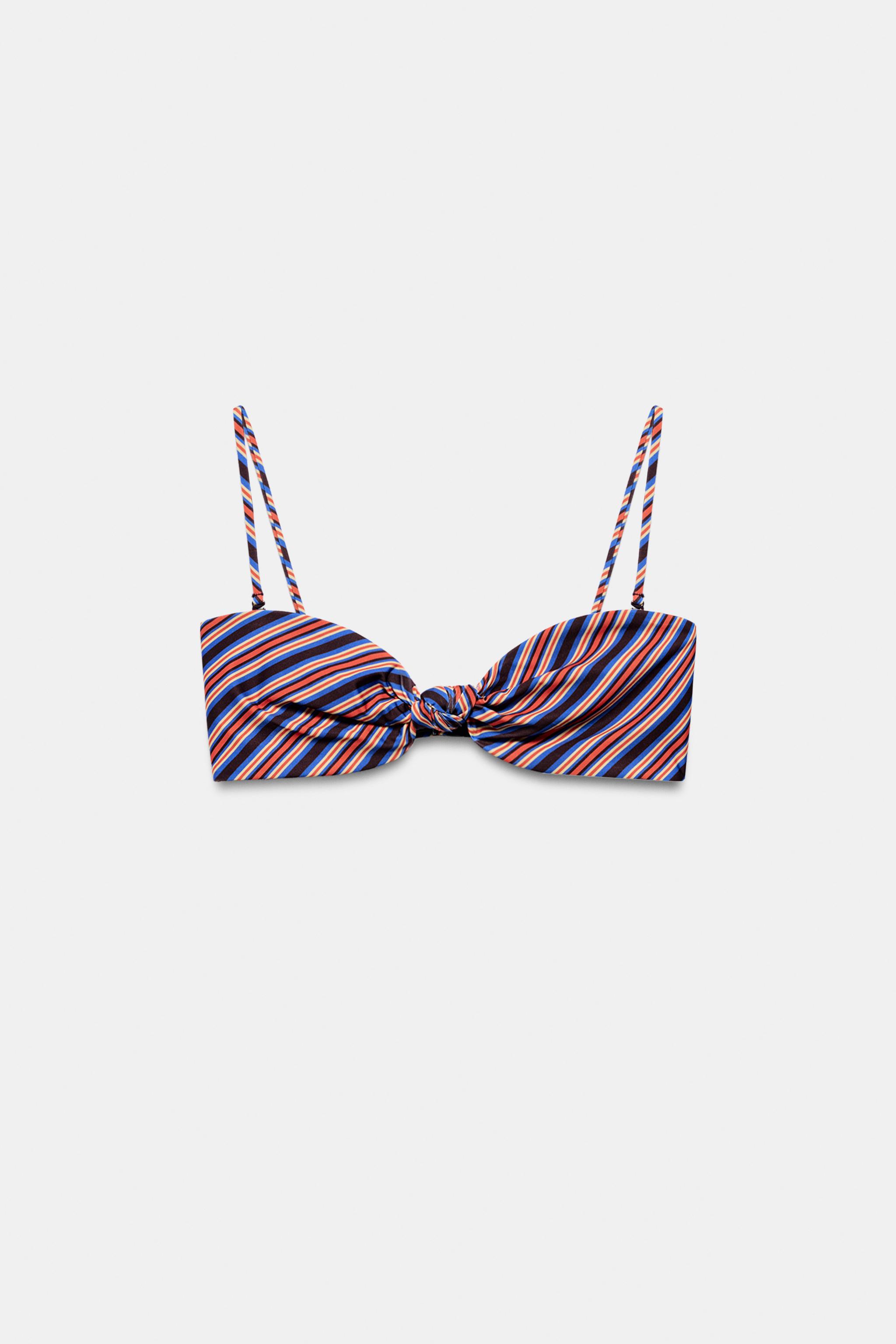 STRIPED KNOT BANDEAU BIKINI TOP