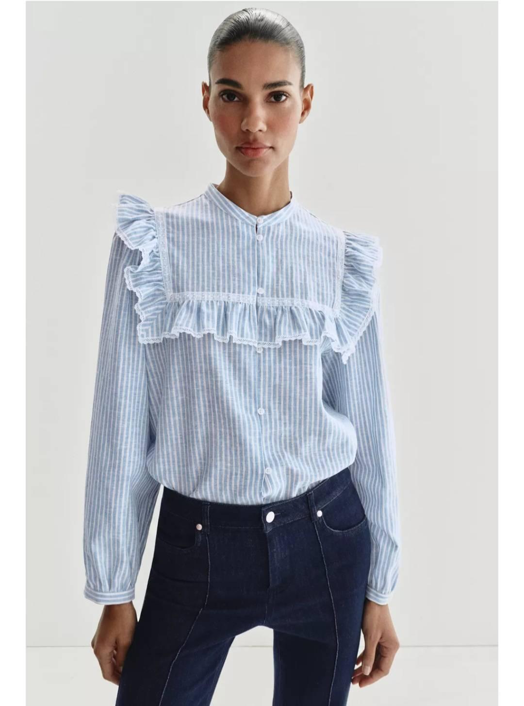 METALLIC THREAD STRIPED RUFFLE SHIRT - Image 4