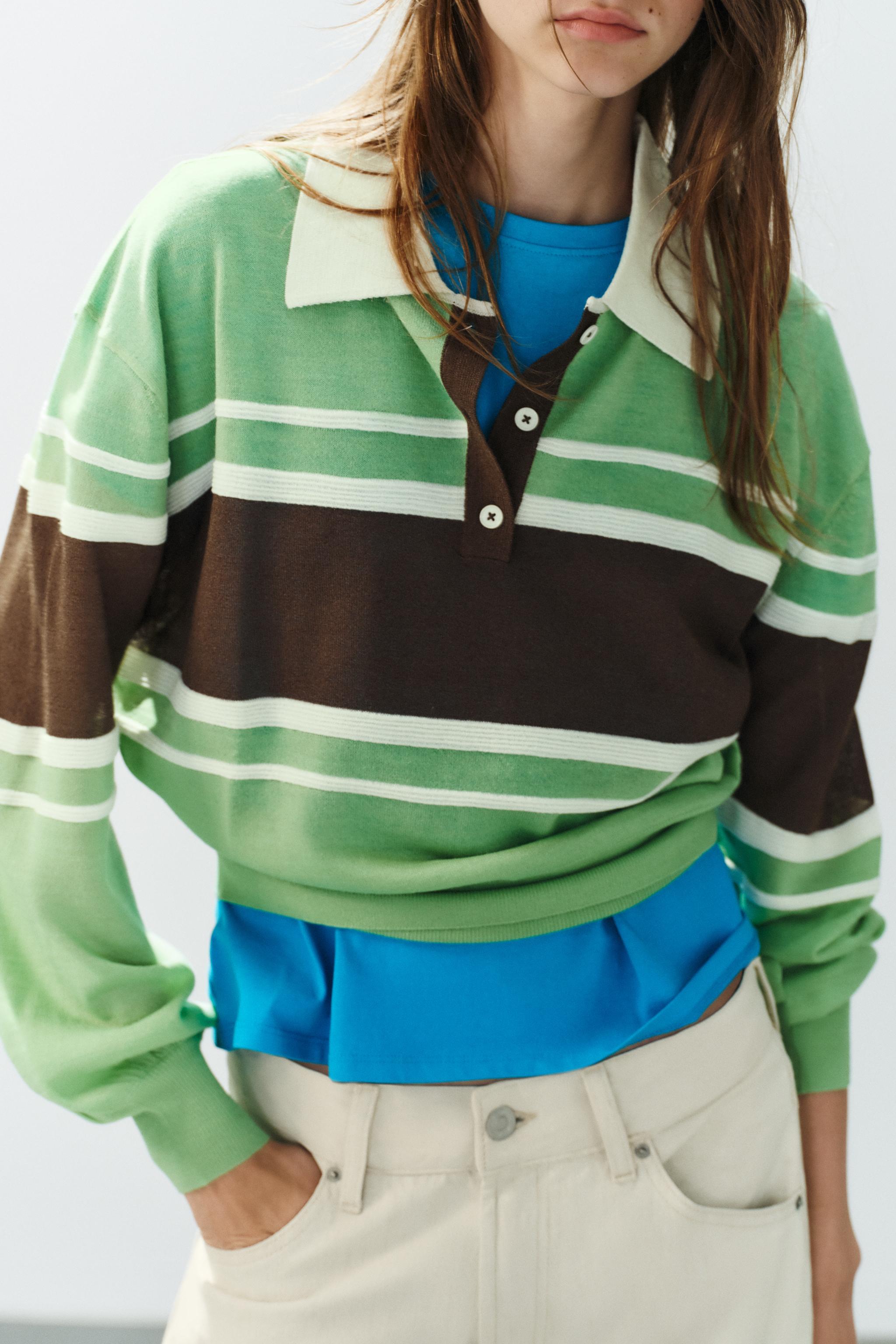 Zara Çizgili Triko Polo görsel 4