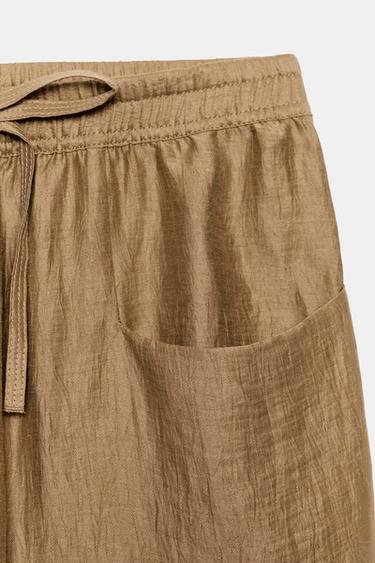 PANTALON EN MÉLANGE DE LIN ZW COLLECTION - Camel moyen de Zara - Image 8