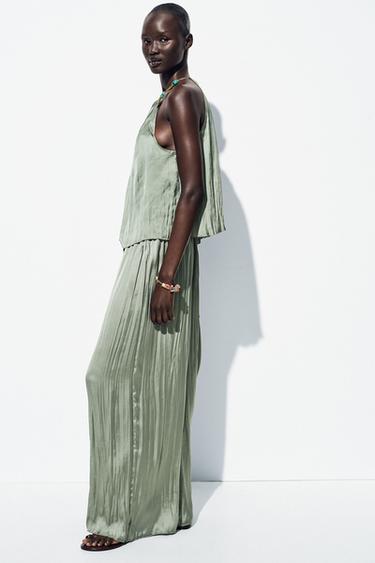 BEADED SATIN HALTER TOP - Mid-green by Zara - Image 2