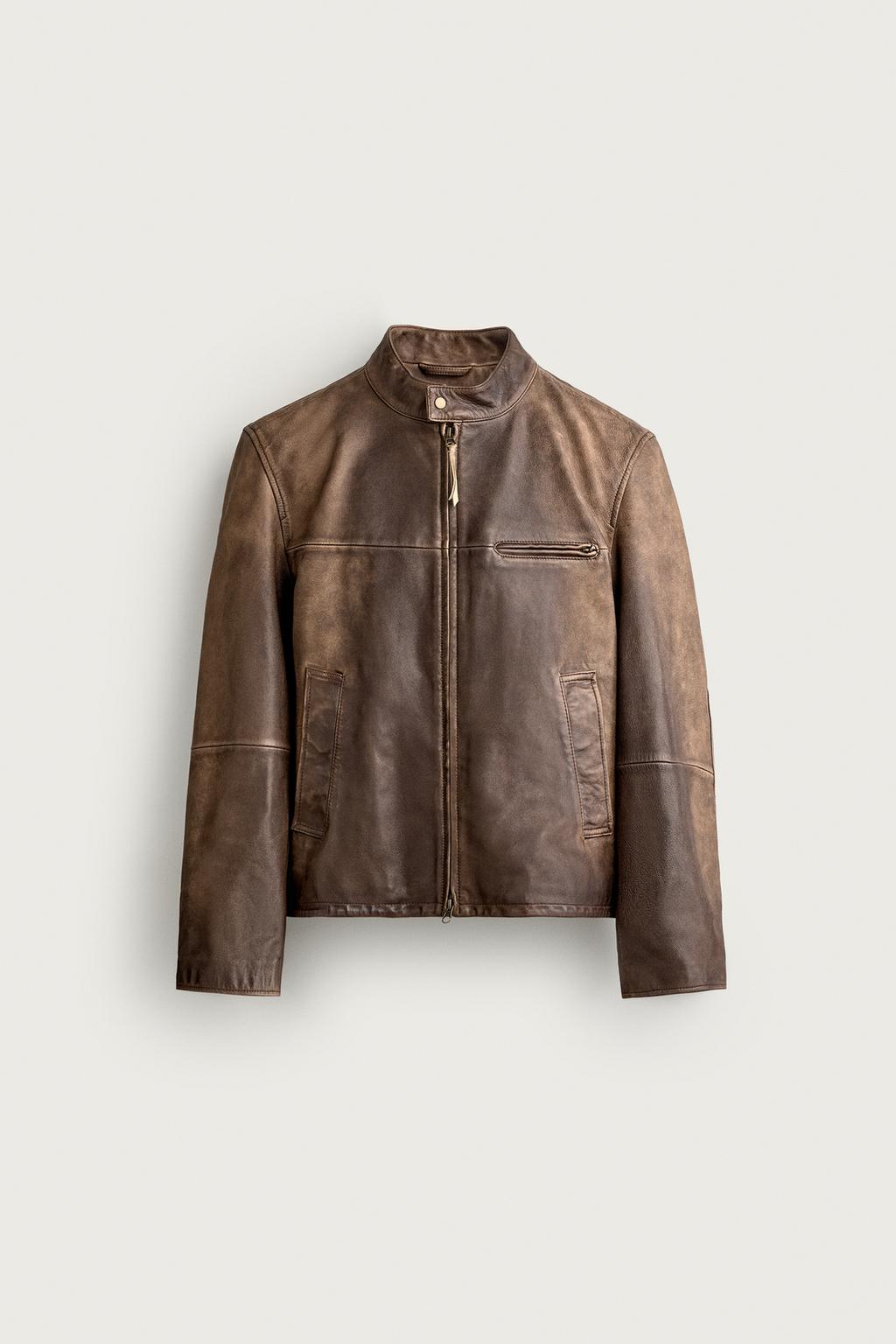Washed Leather Biker Jacket — Men's