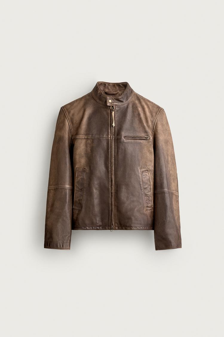 Chaqueta de motociclista de cuero lavado 7