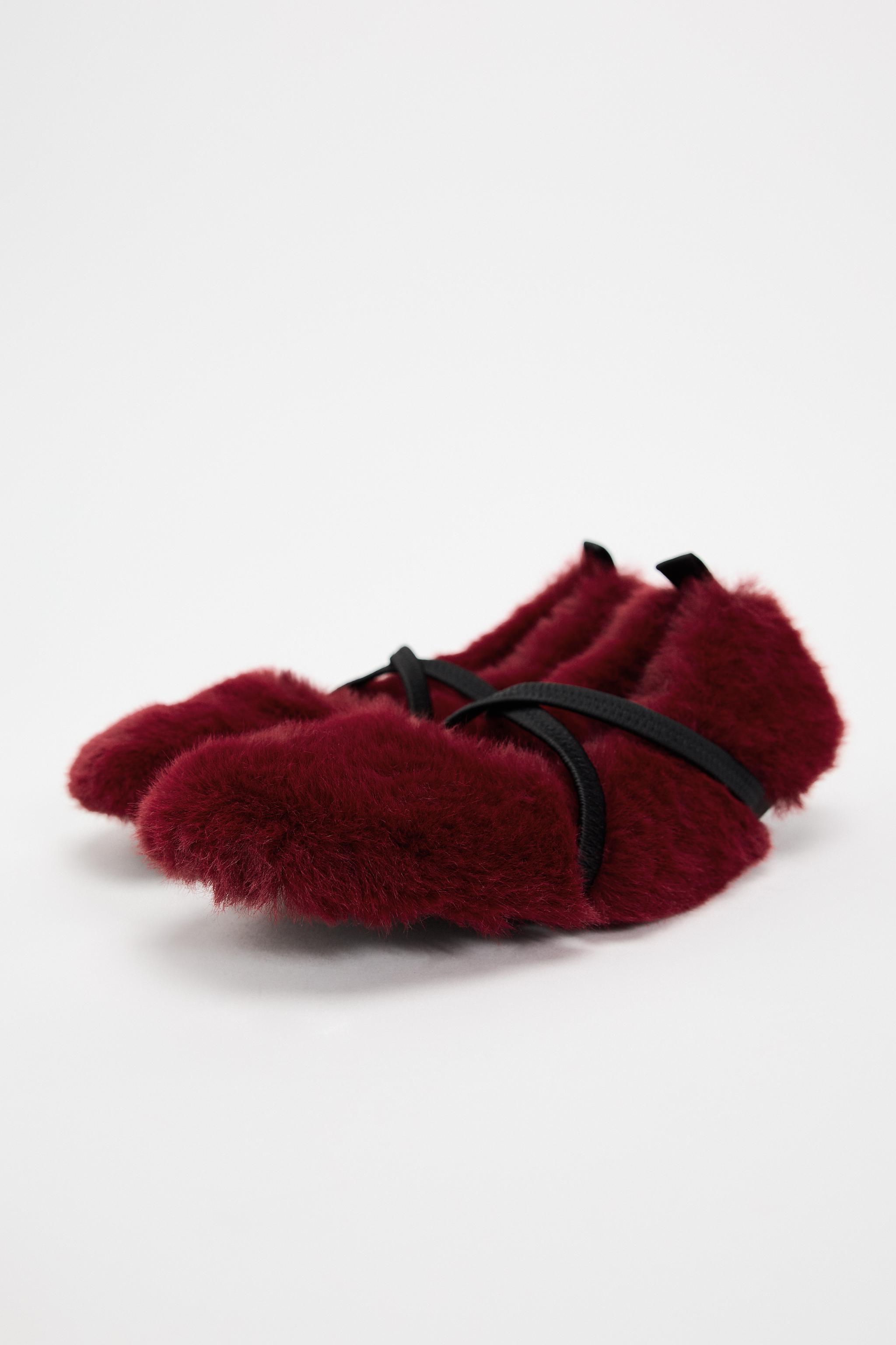 FAUX FUR BALLET FLATS - Red