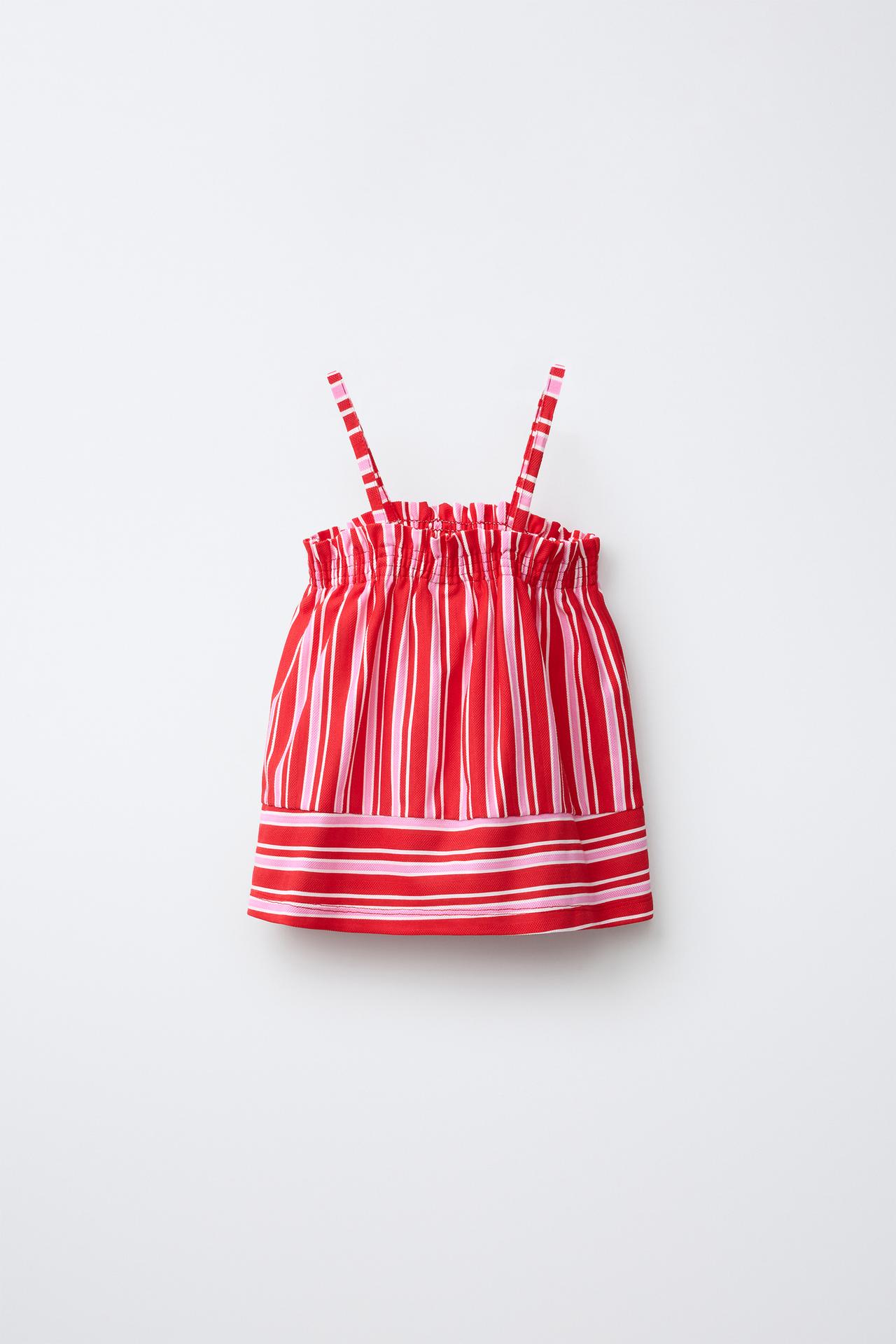 STRIPED TEXTURED TOP — Bright red