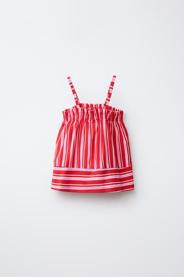 STRIPED TEXTURED TOP — Bright red 2