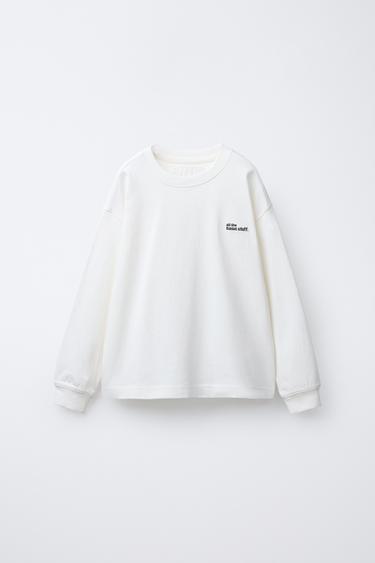 Zara 重磅刺繡標語 T 恤 - 裸色