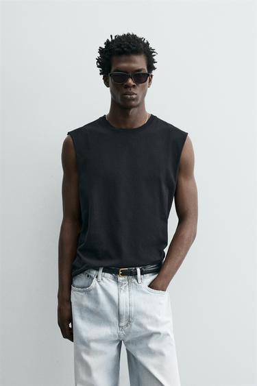 تيشرت TANK خفيف RELAXED FIT - أسود الخاص بـ Zara