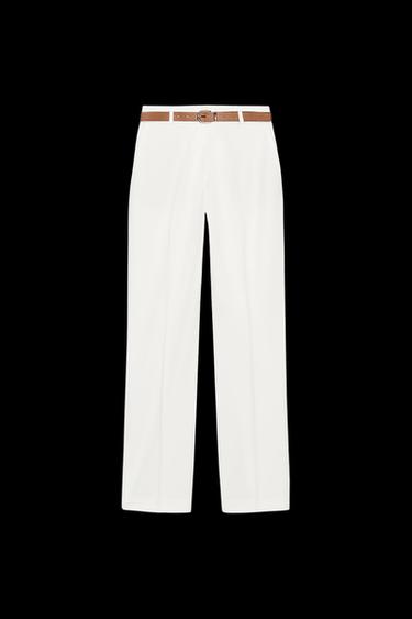 GERADE GESCHNITTENE HOSE MIT GÜRTEL - Cremefarben von Zara - Bild 0