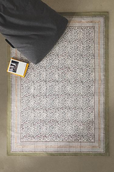 COTTON BLOCK PRINT RUG - Multicoloured by Zara