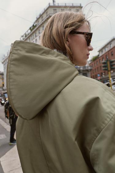 PARKA COURTE CAPUCHE EFFET FOURRURE - Kaki de Zara - Image 3