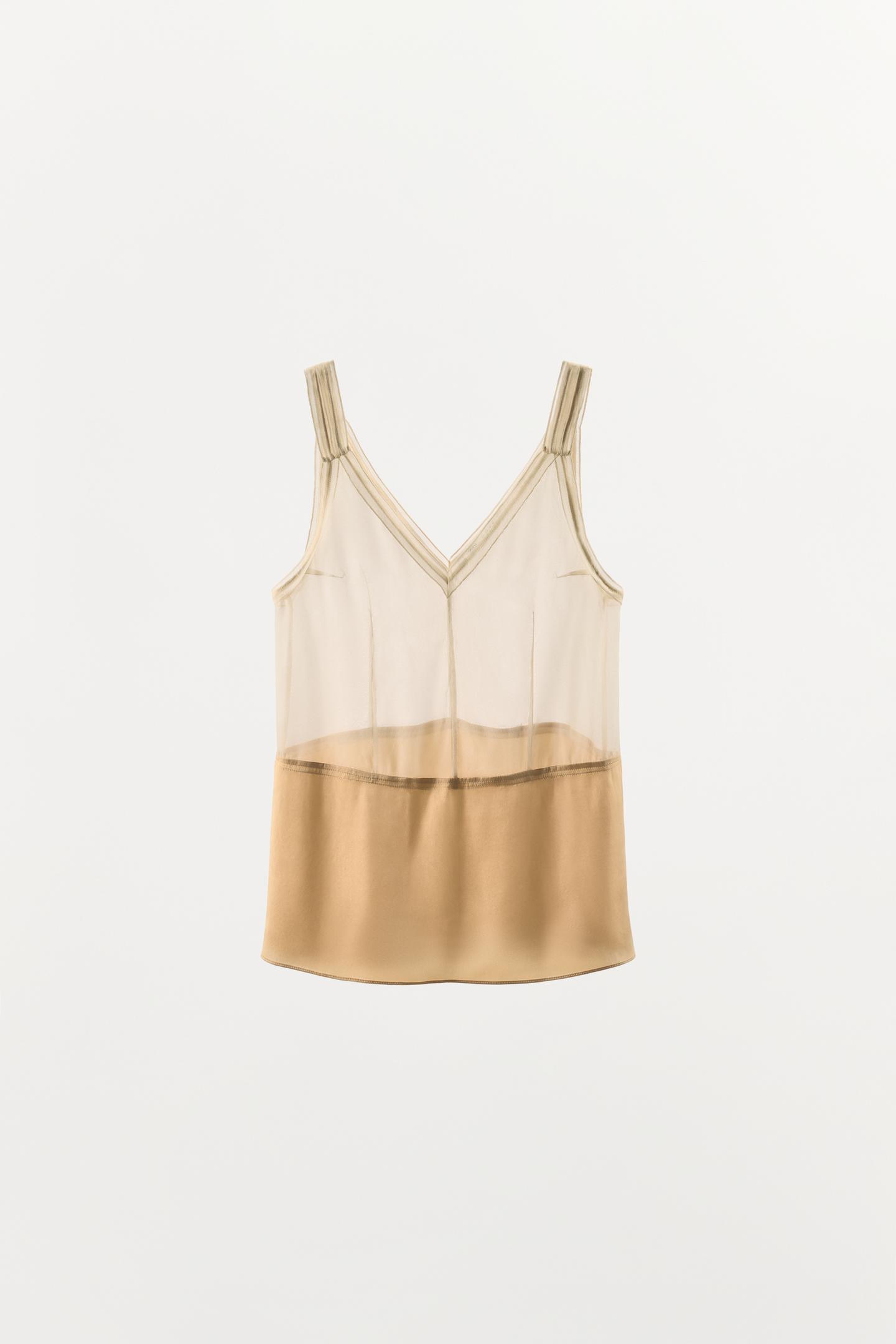 Женский топ Zara 100% Silk Strap Top, цвет: Экрю — фото 1