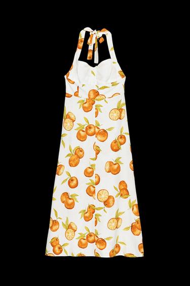 KLEID MIT LEINEN-PRINT - Orange von Zara